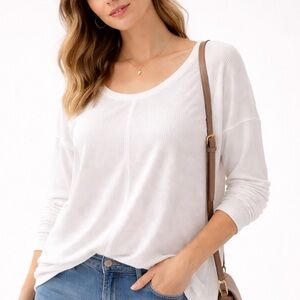 Lucky Brand waffle knit long sleeve scoop neck top, soft casual basic size L